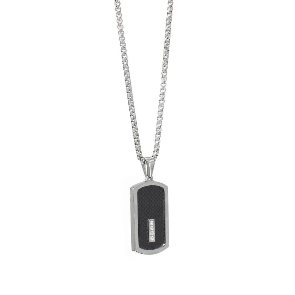 NWT Men’s 1/10ct Diamond + Stainless Steel & Carbon Fiber Dog Tag Necklace - Picture 4 of 9